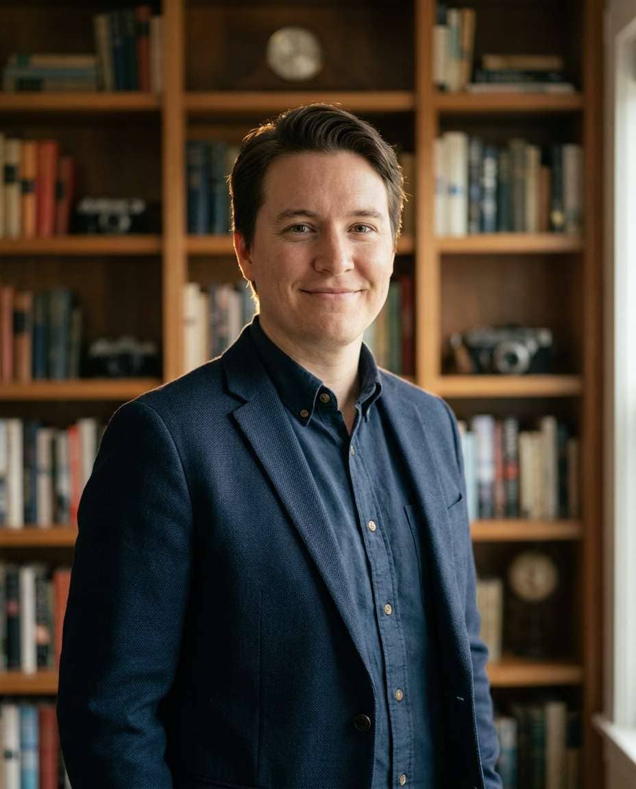 author headshot shelf photo