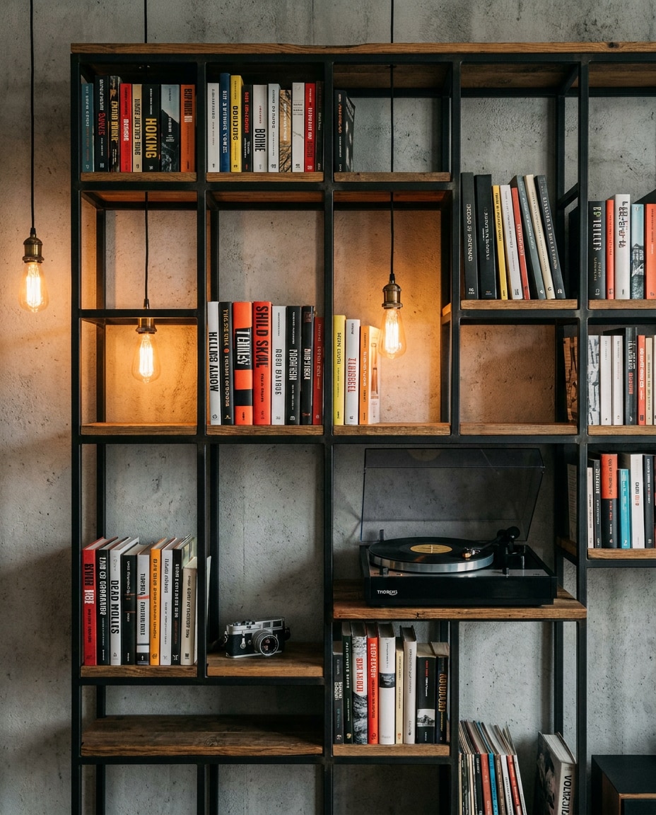 industrial loft bookcase photo