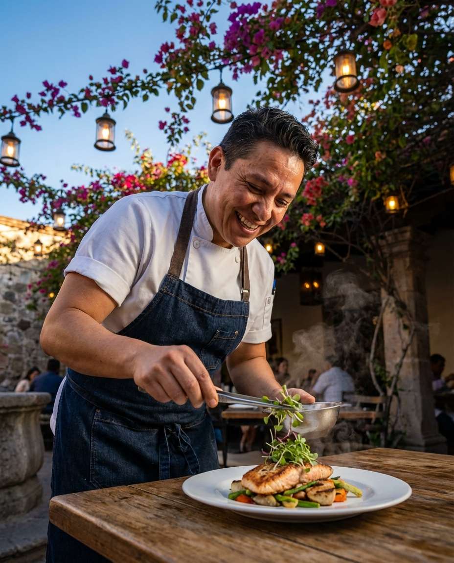 chef at outdoor table photo