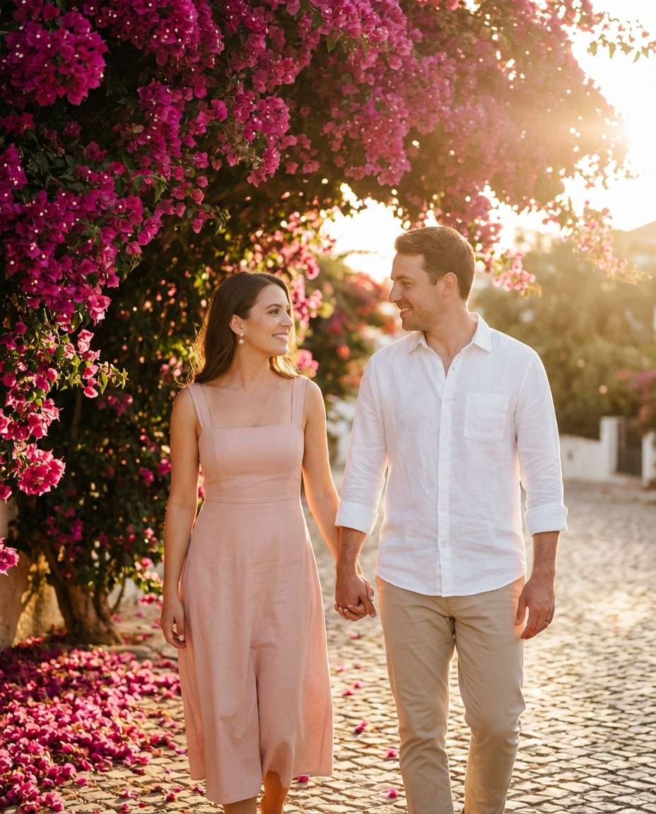 couple under blossoms photo
