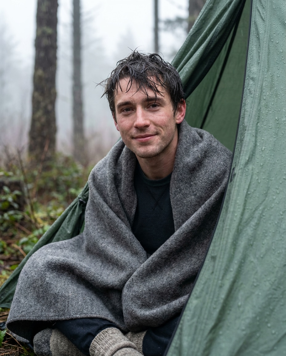 rainy tent morning photo