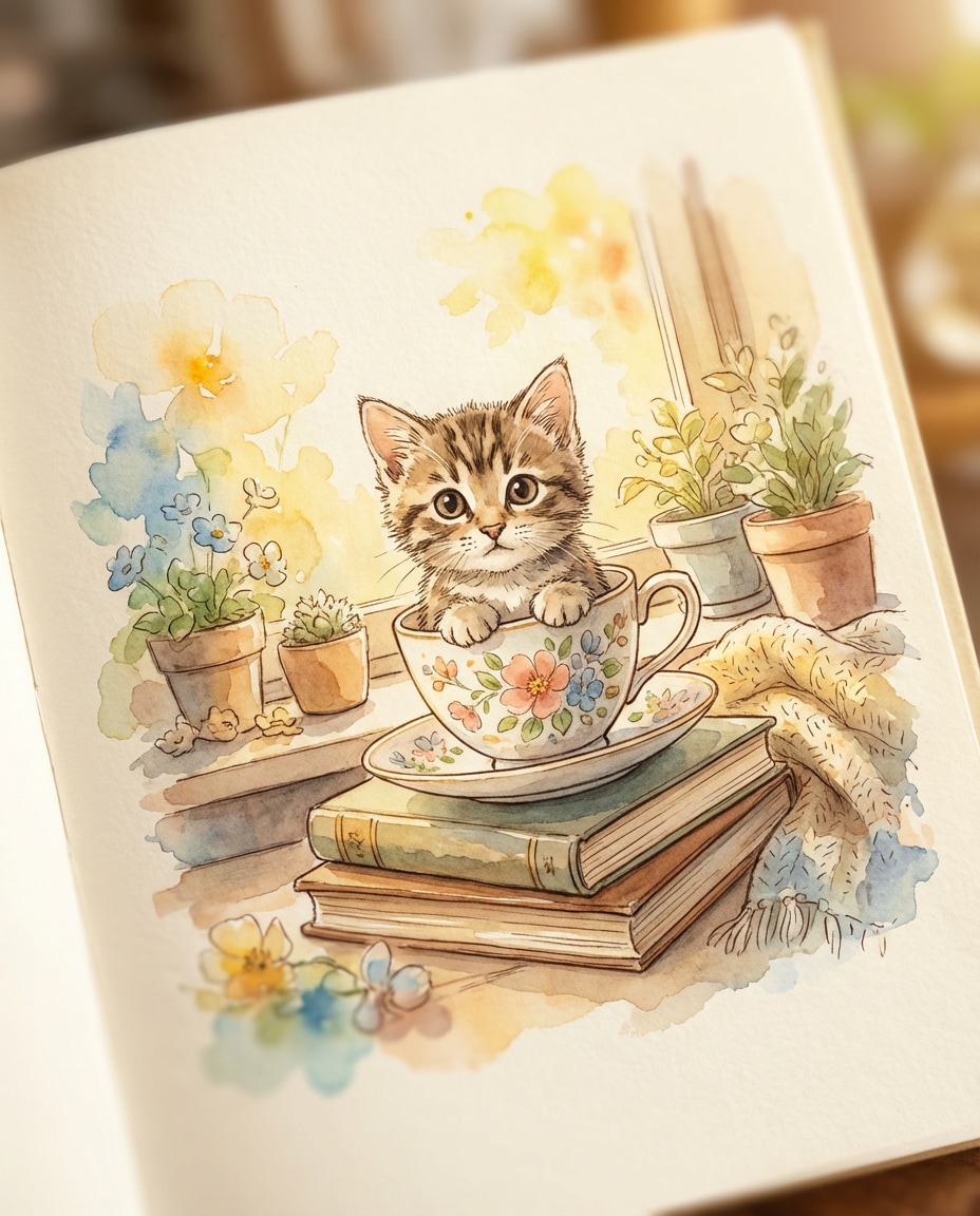 watercolor storybook kitty photo