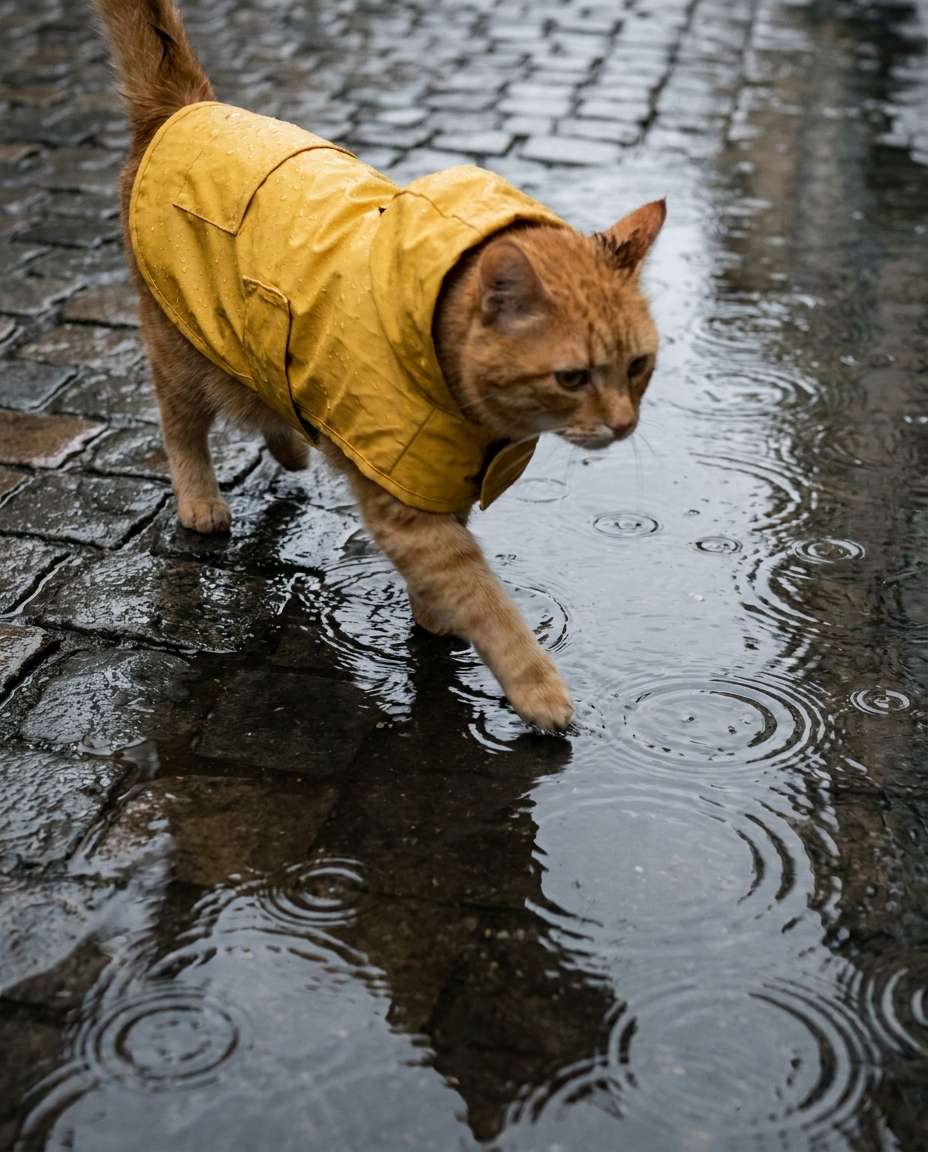 raincoat puddle walk photo
