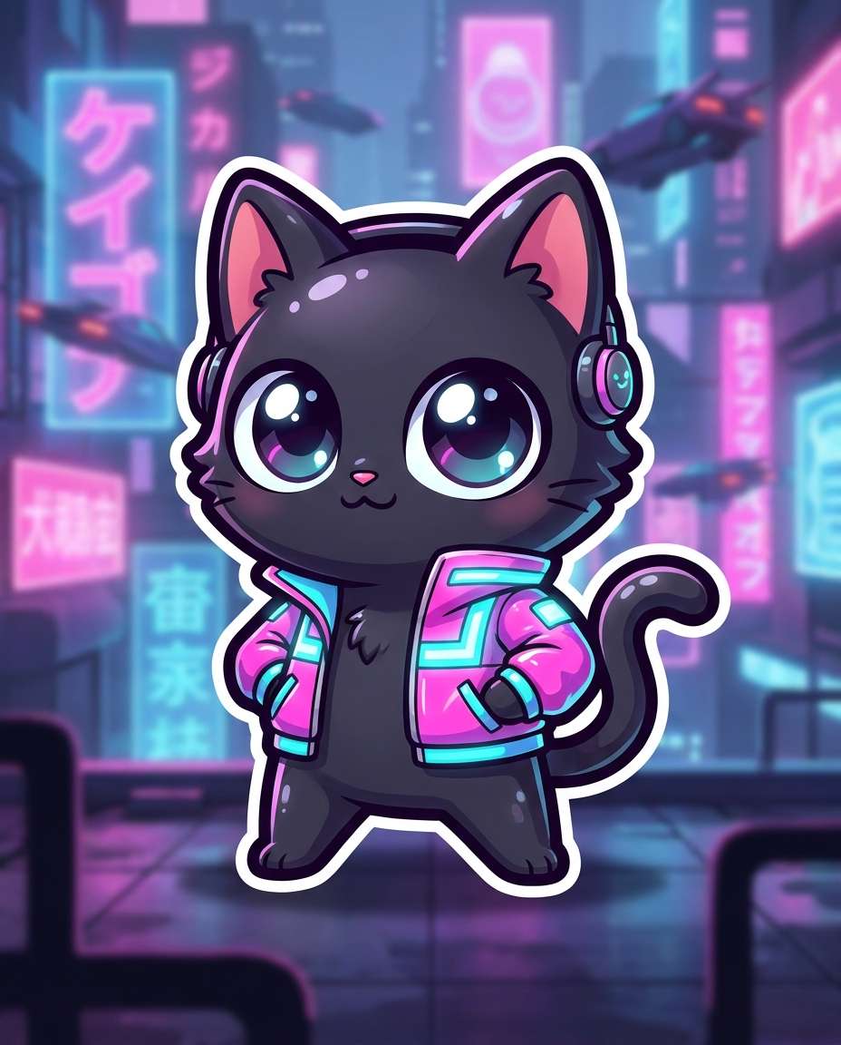 cyberpunk neon cat photo
