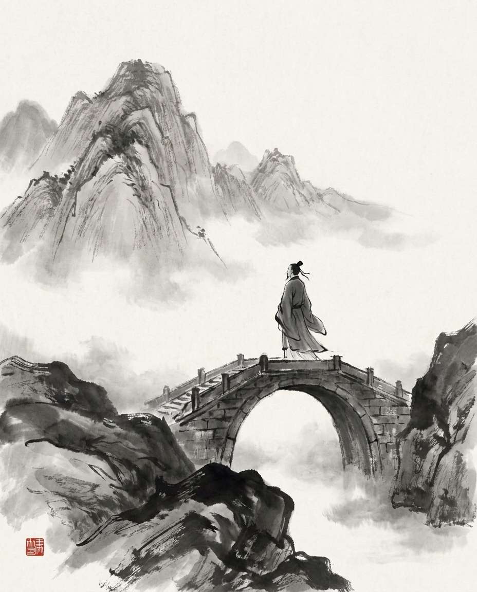 scholar on stone bridge photo