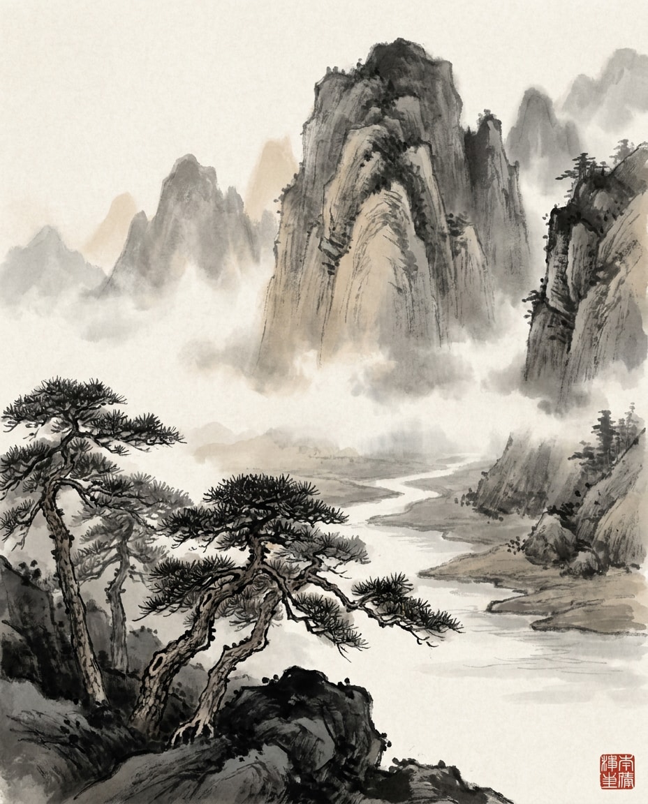 misty mountains scroll photo