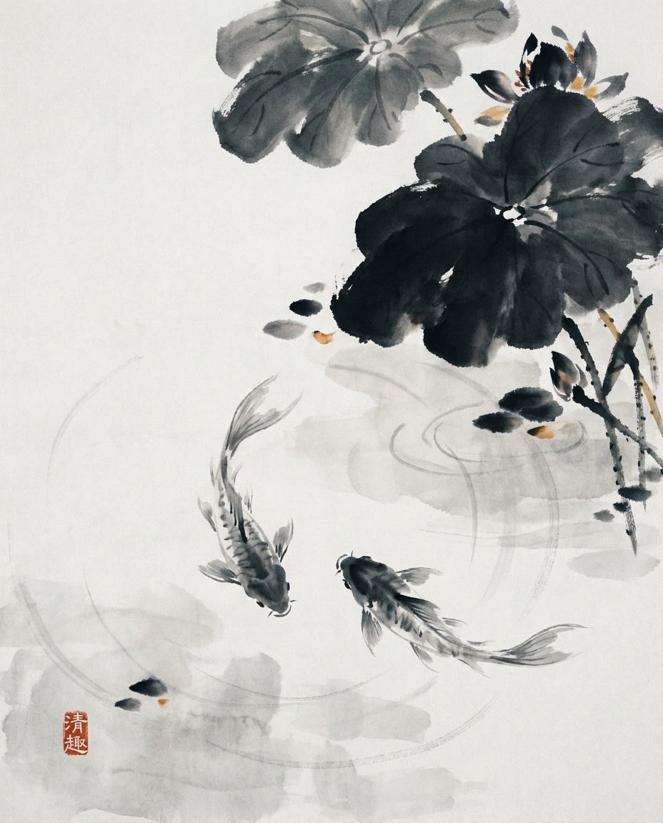 lotus and koi stillness photo