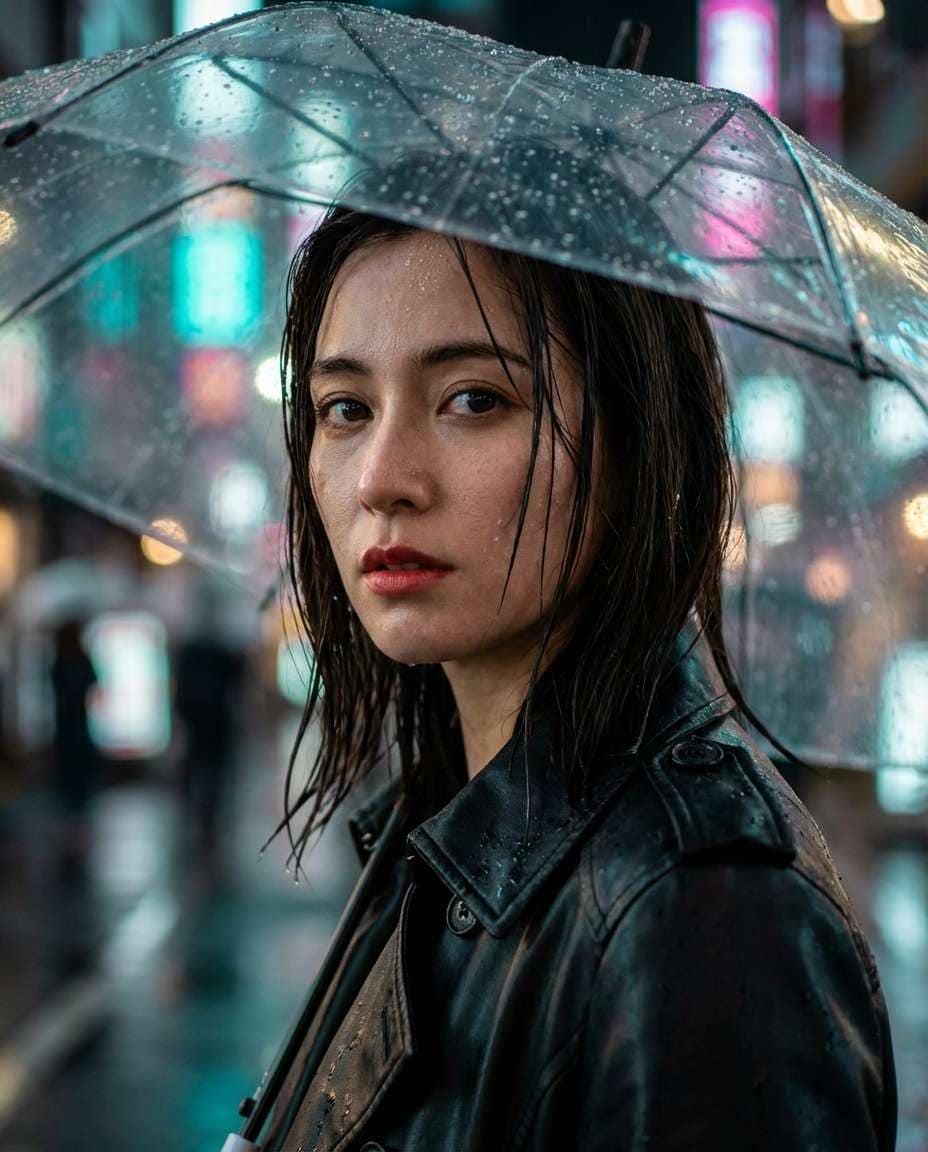 neon rain closeup photo