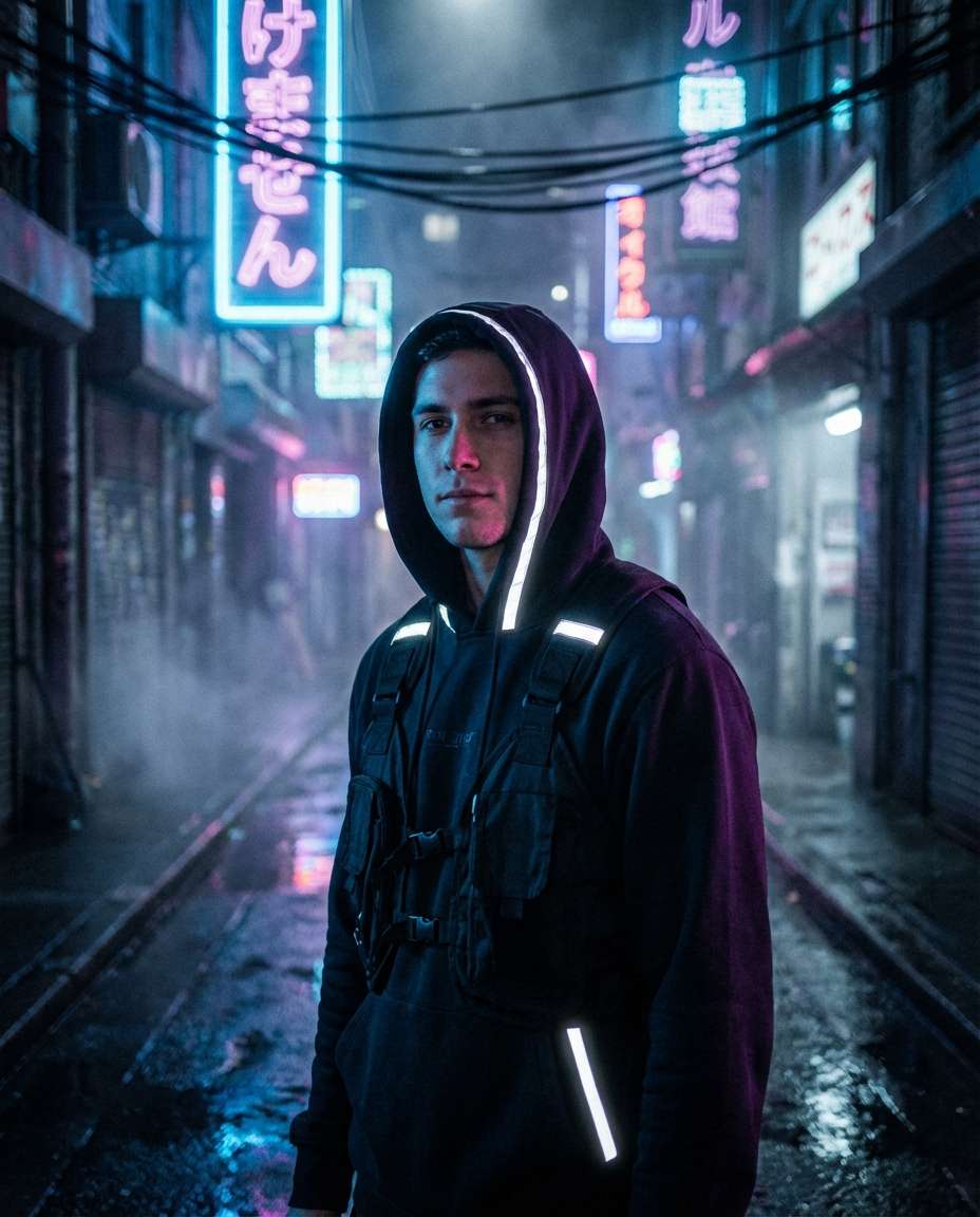 cyberpunk alley glow photo