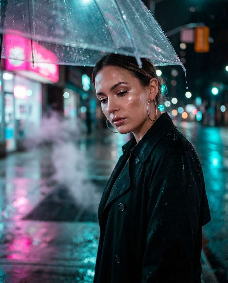neon rain portrait photo