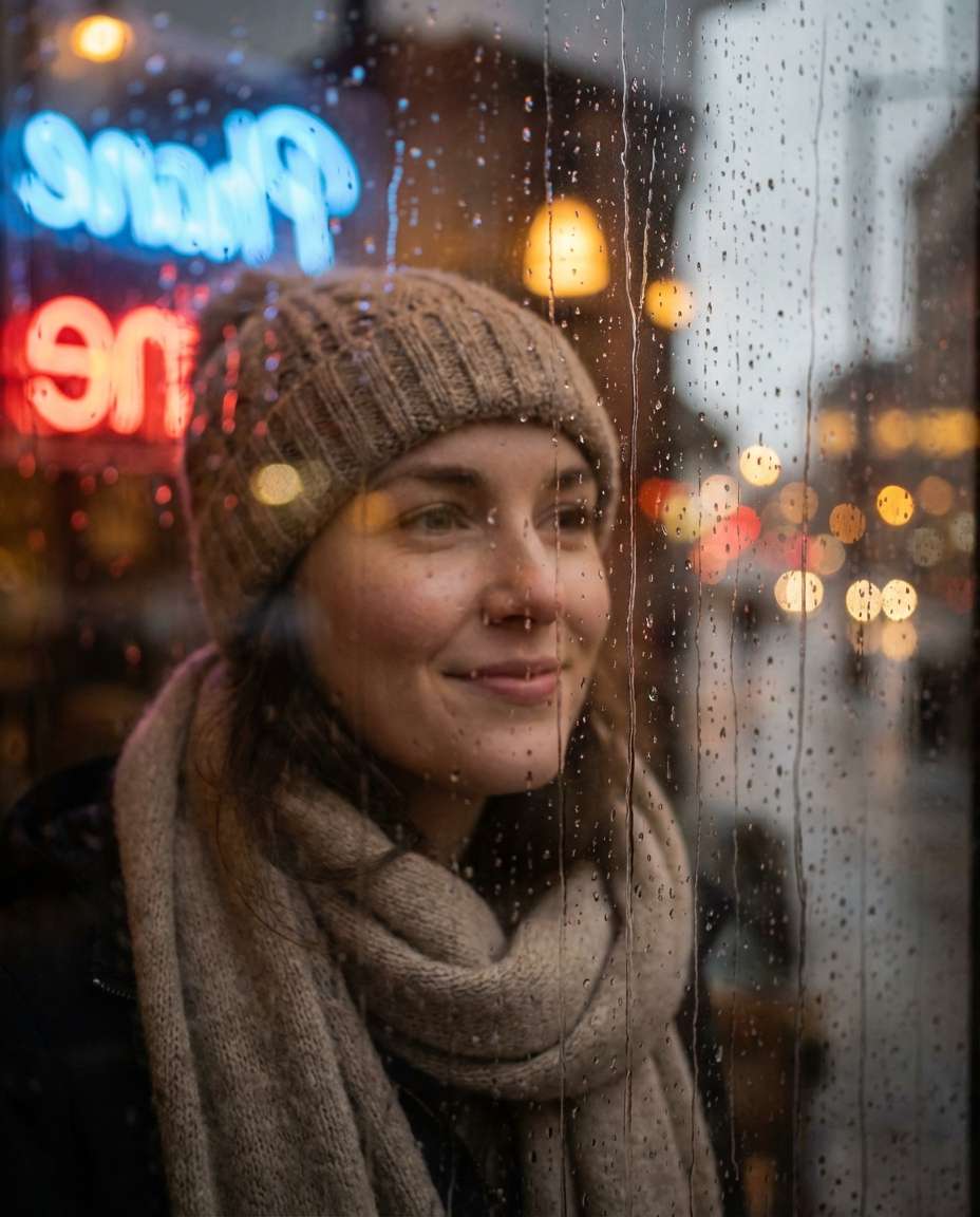 rainy window reflection photo