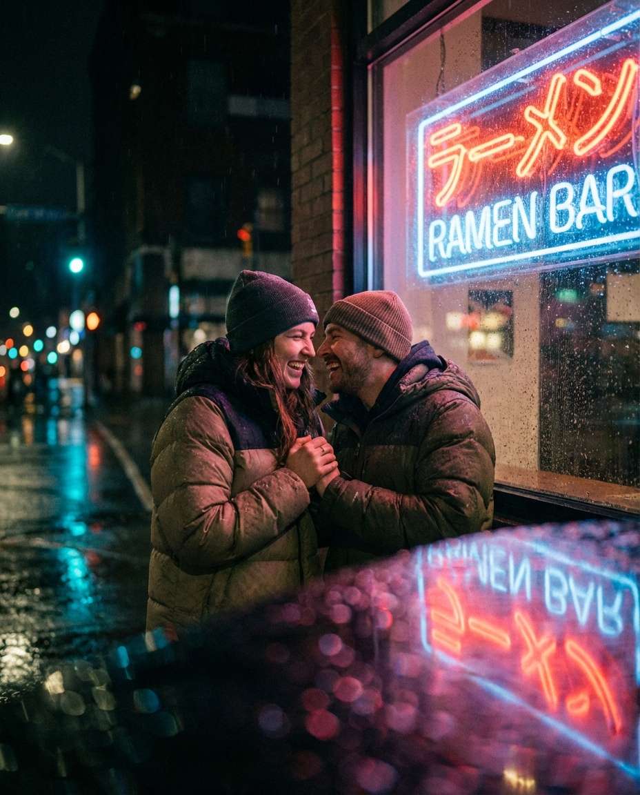 couple under neon photo