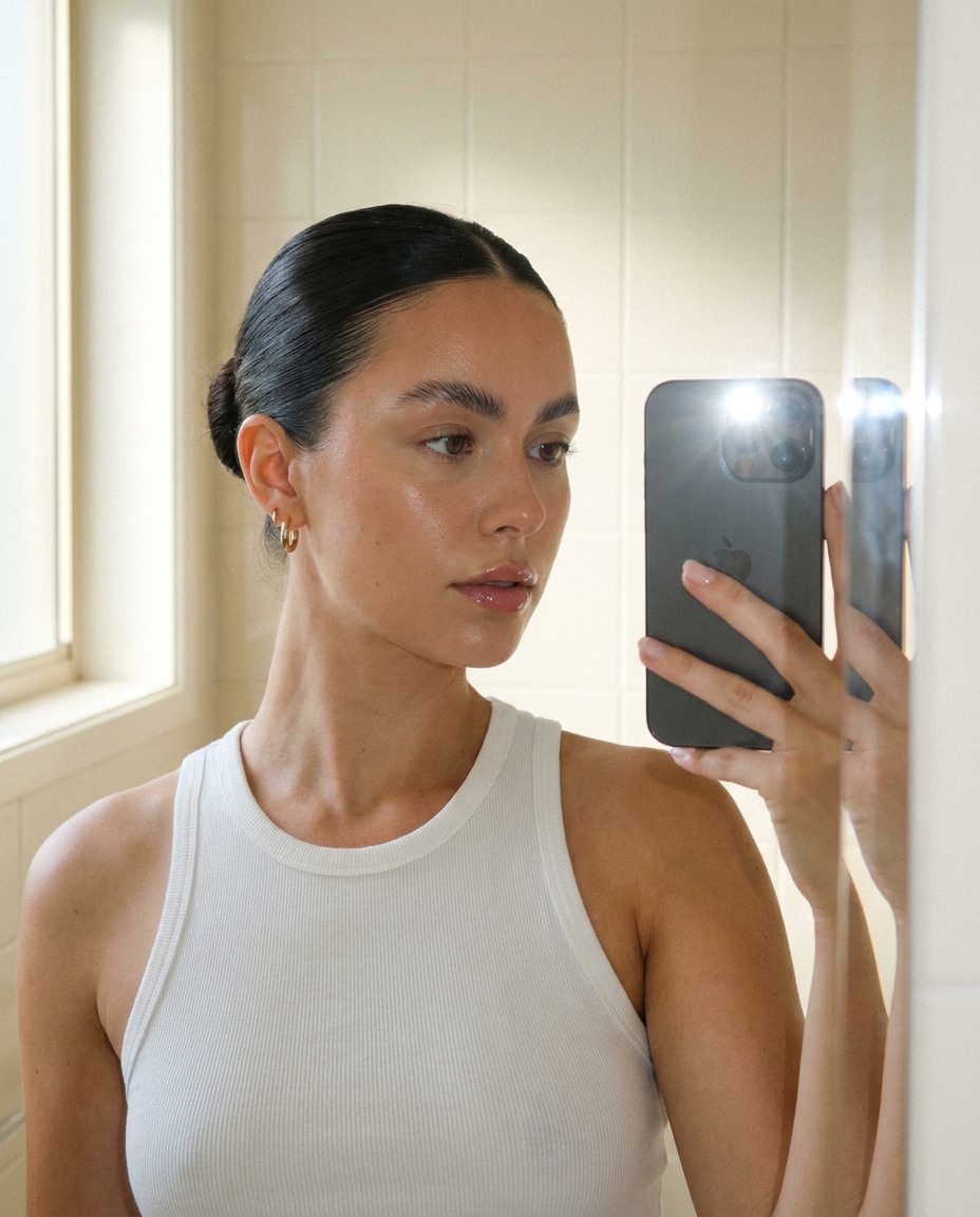 dewy mirror selfie photo