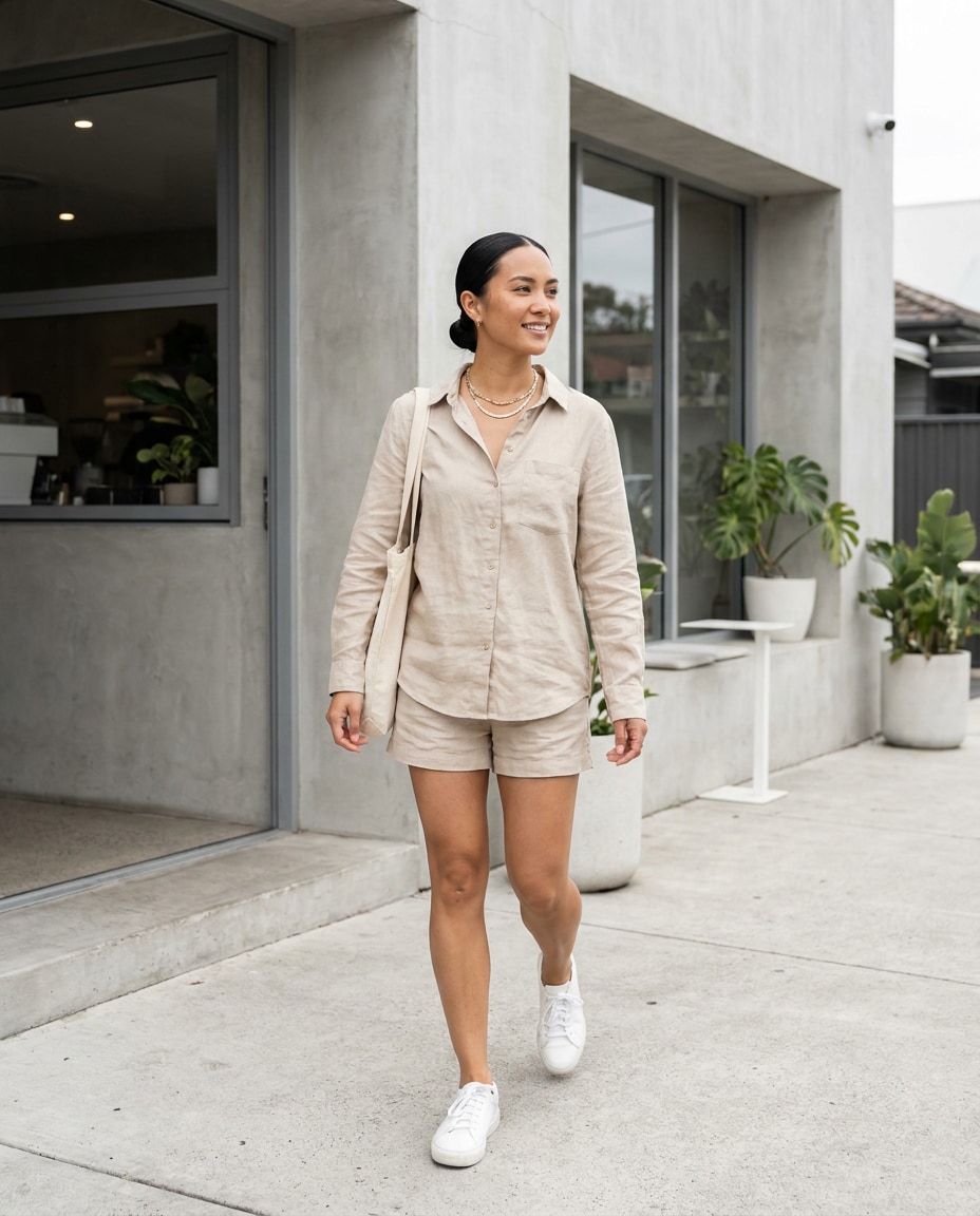 linen set street look photo