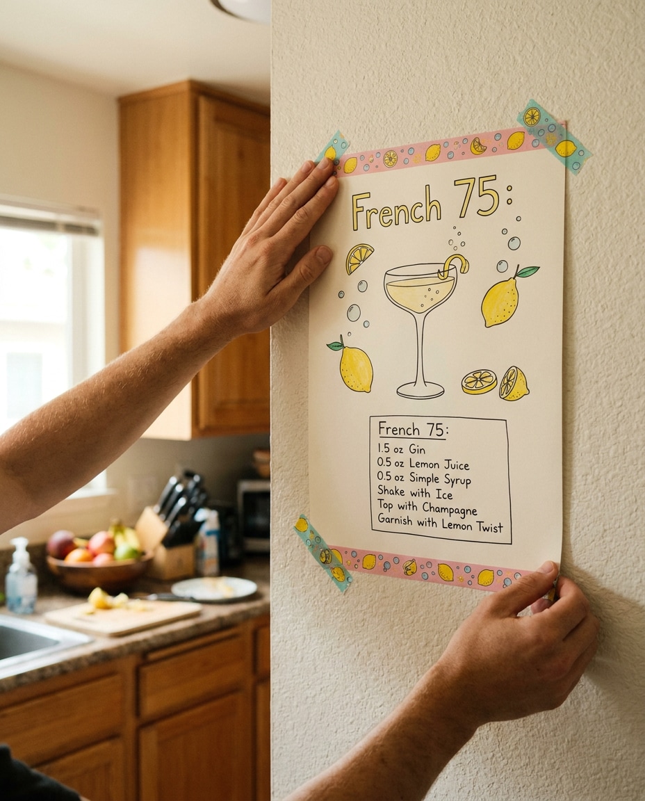 taping up kitchen print photo