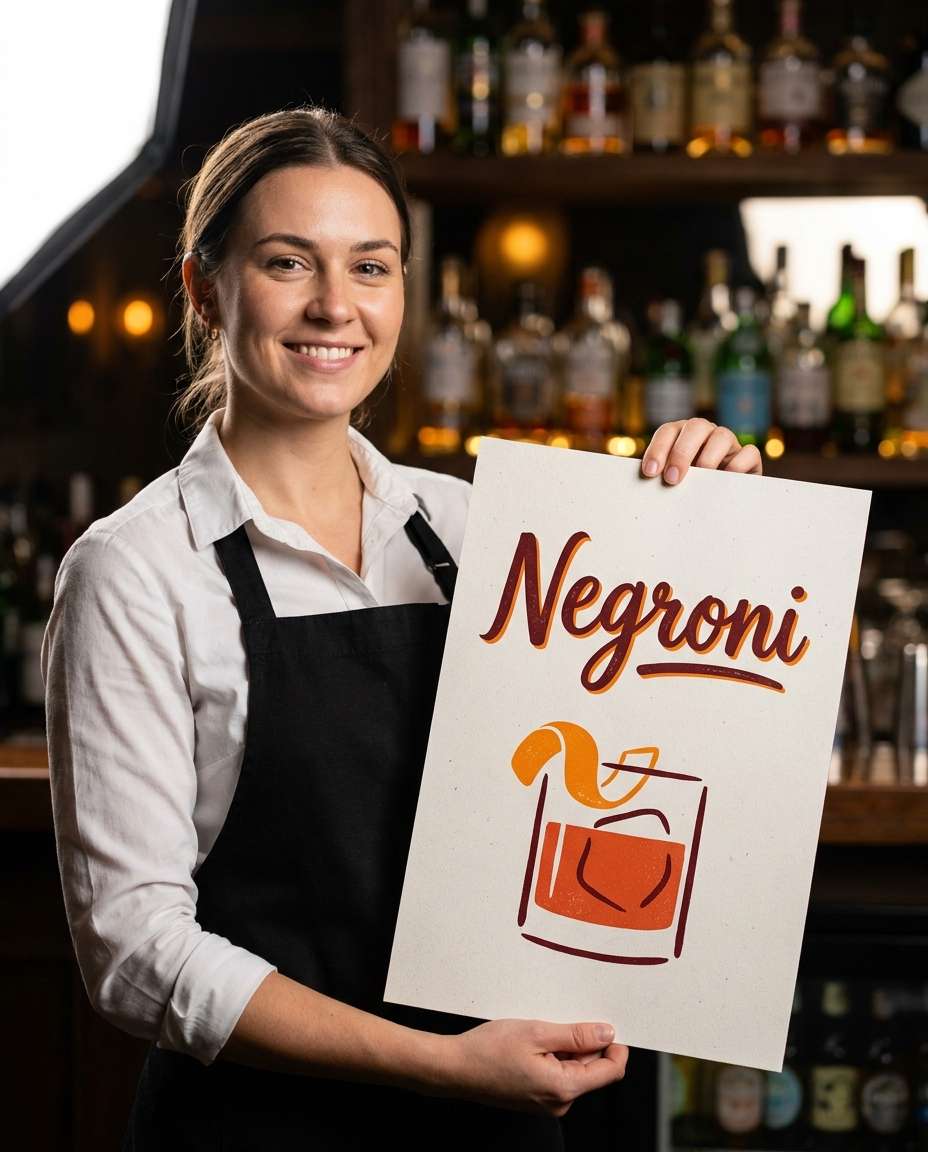 bartender holds photo