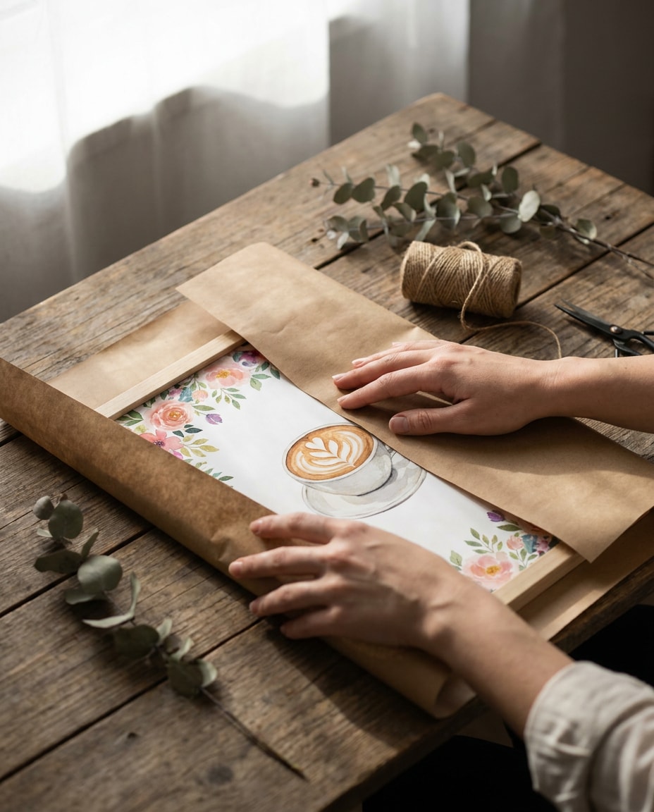 wrapping a framed gift photo