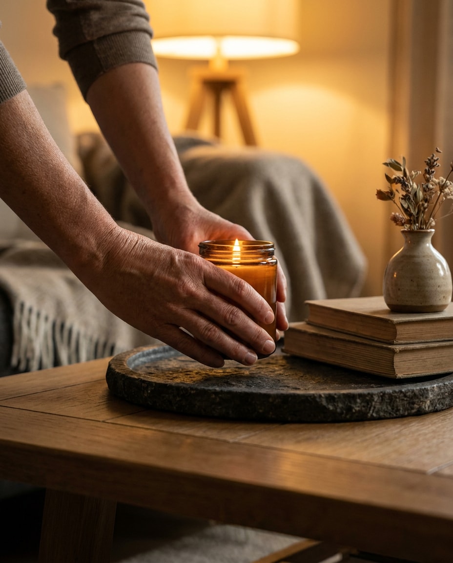 hands placing candle photo