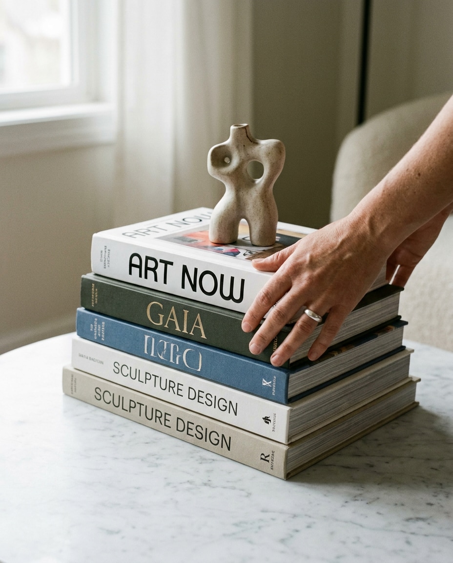 hands arranging books photo