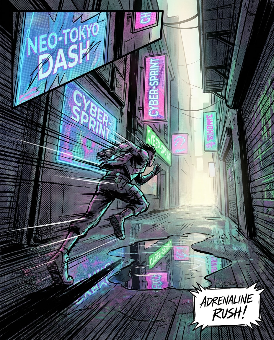 cyberpunk alley chase photo