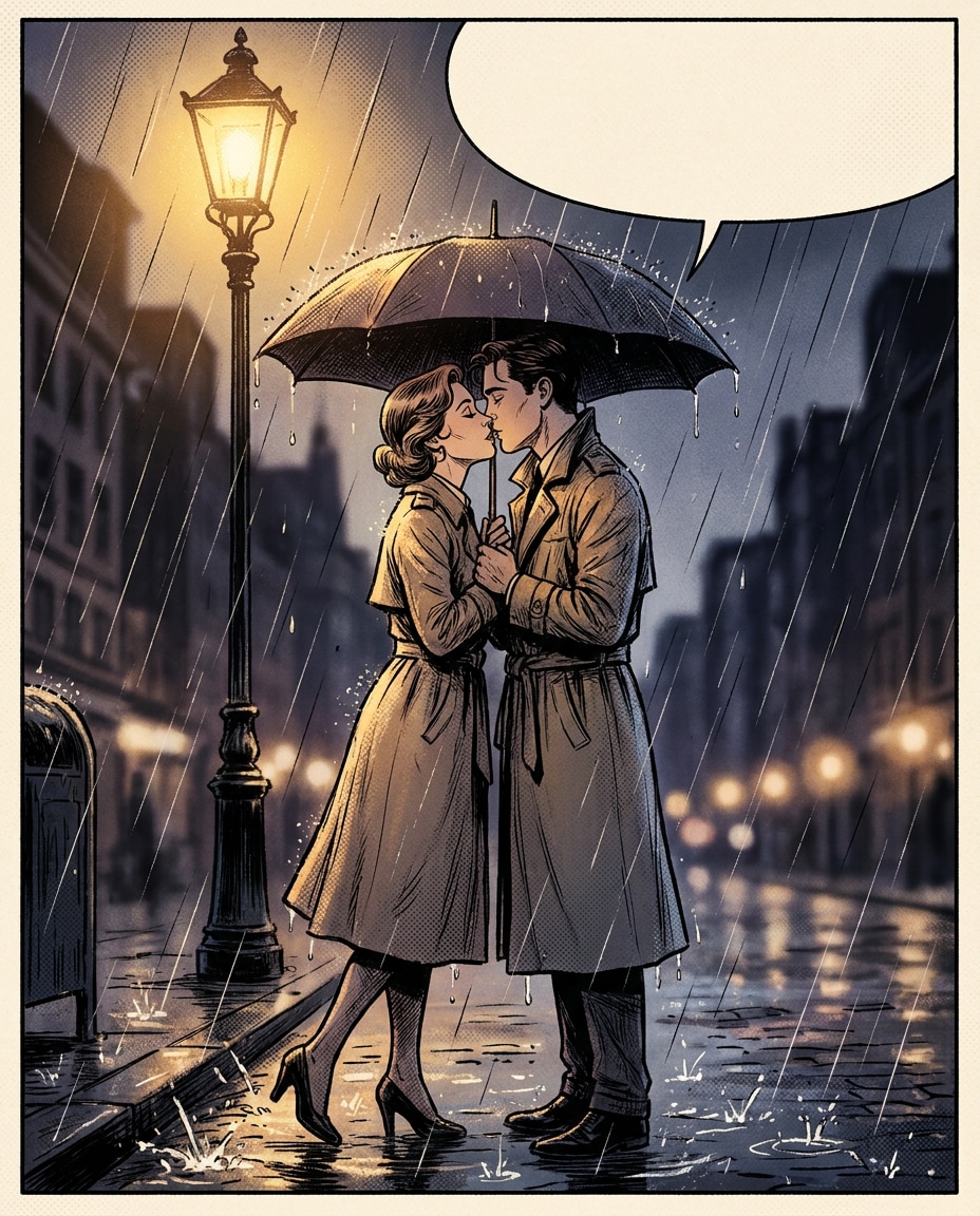 romance rain kiss photo