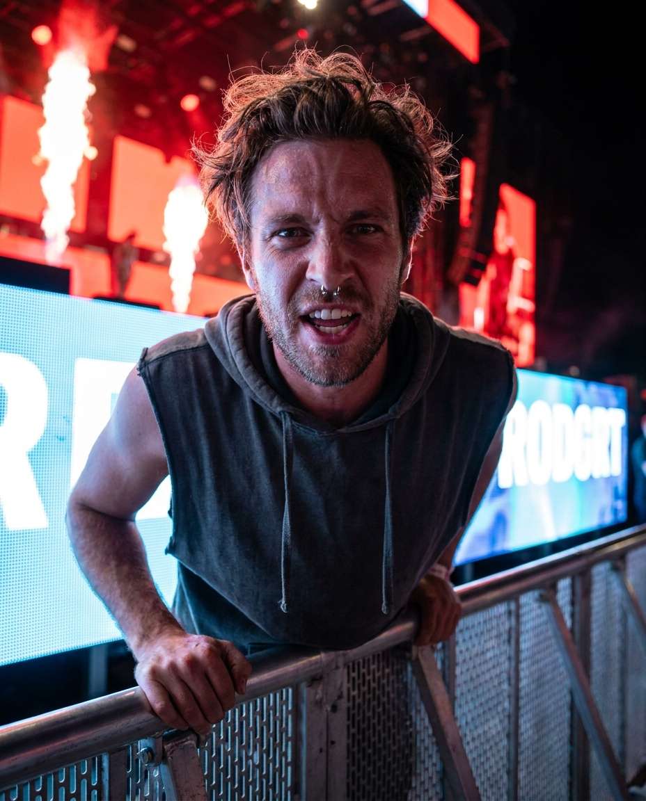 leaning on barricade photo