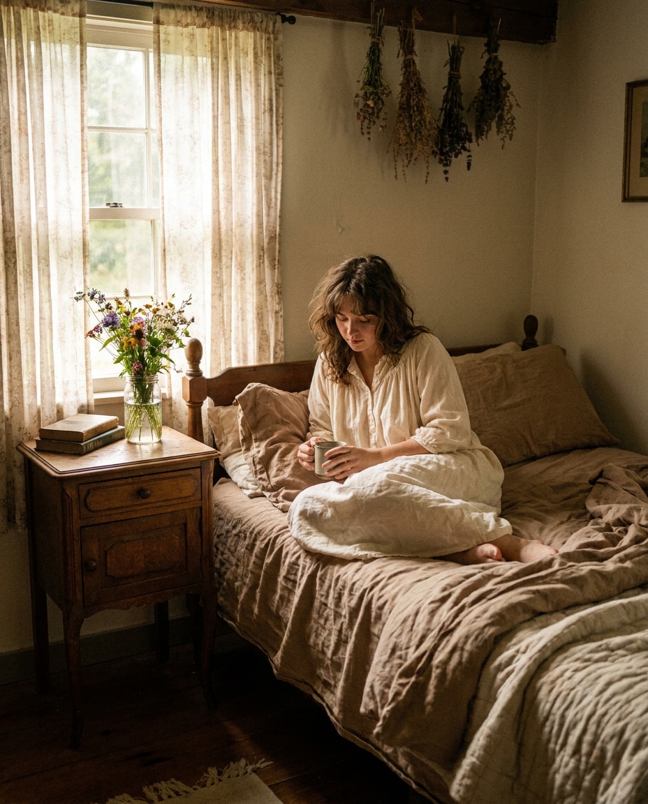 sunlit linen bedroom photo