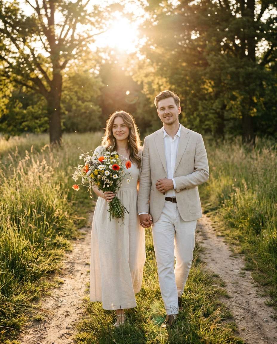 golden hour bouquet walk photo