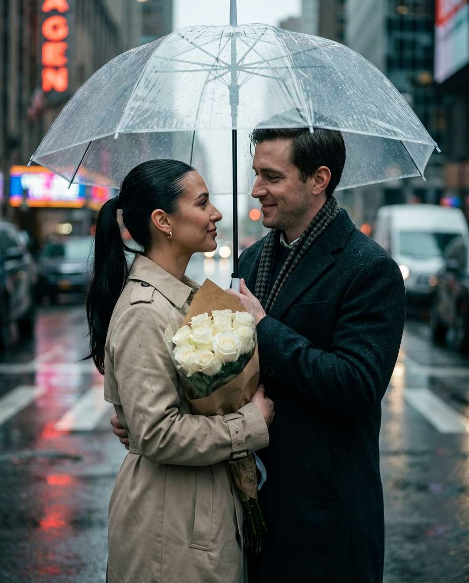 rainy umbrella bouquet photo