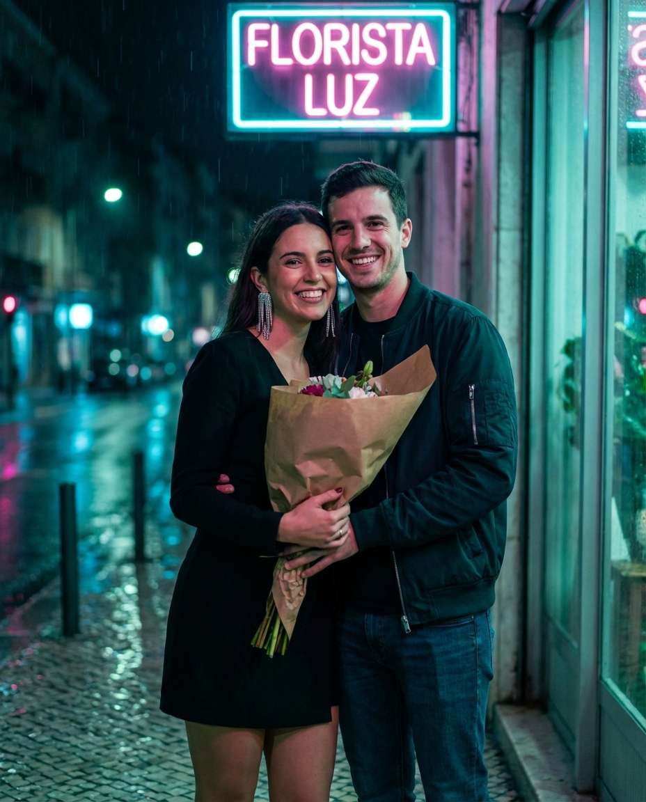 city neon floral night photo