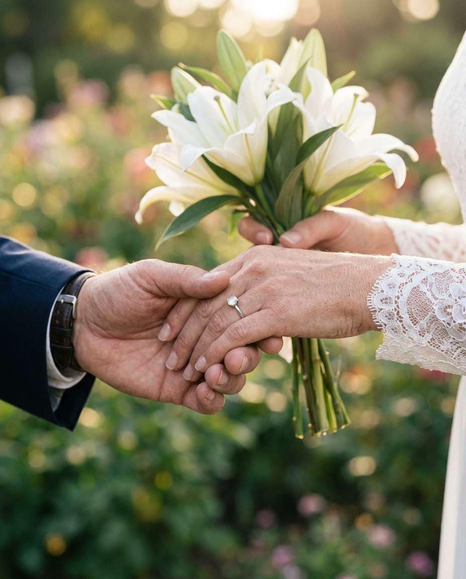 closeup hands and flowers photo