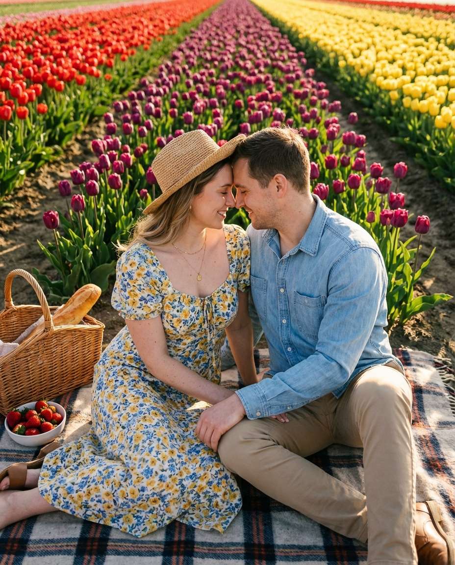 tulip field picnic photo