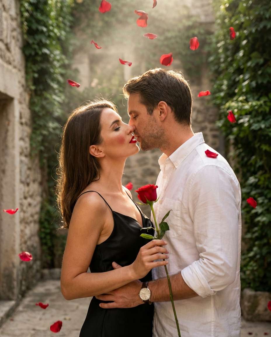 rose petal rain kiss photo