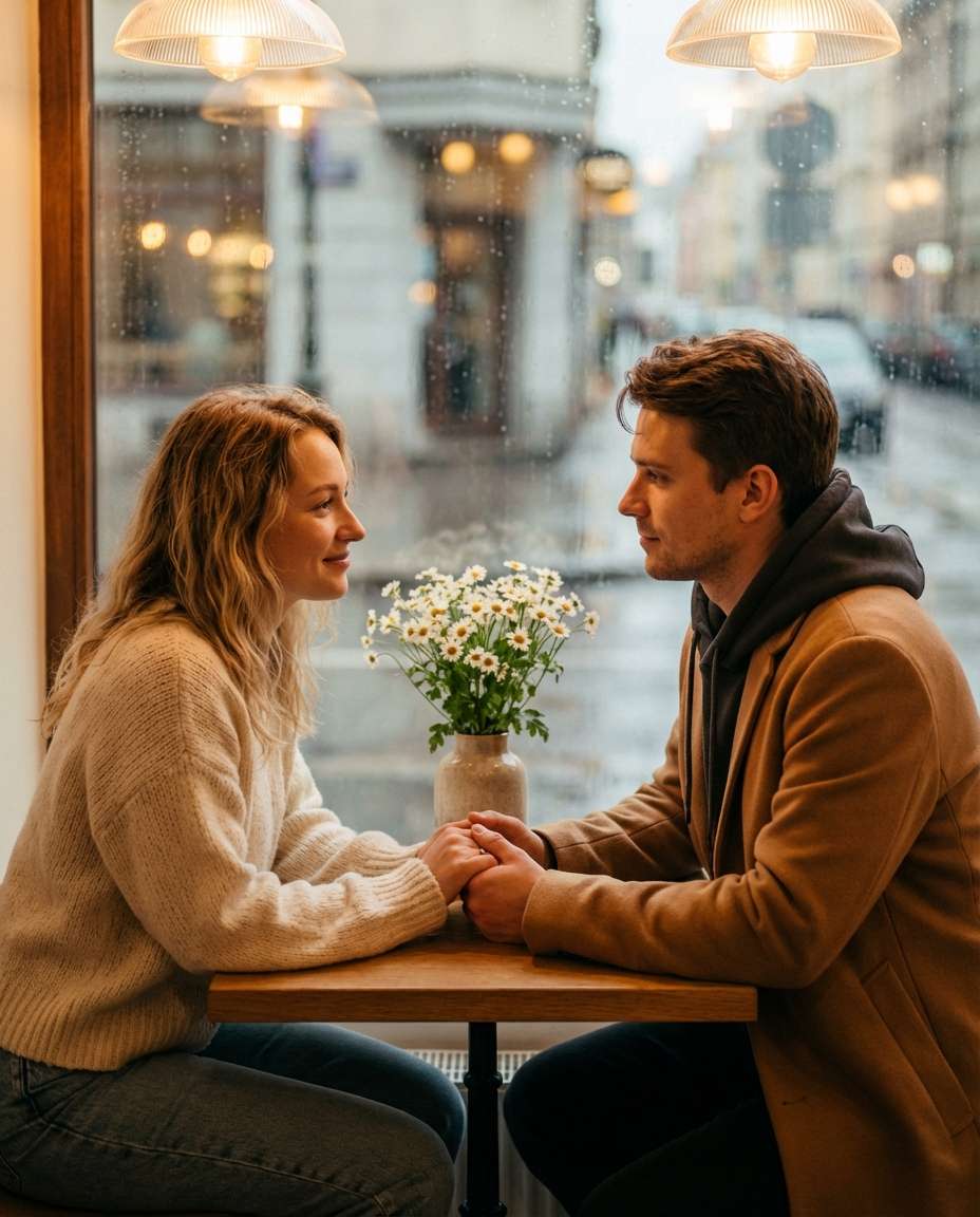 cozy cafe with daisies photo