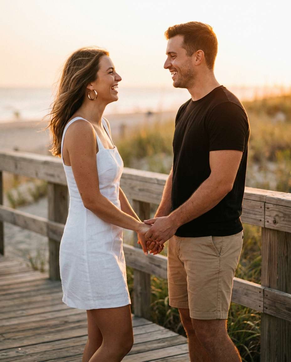 golden hour boardwalk photo