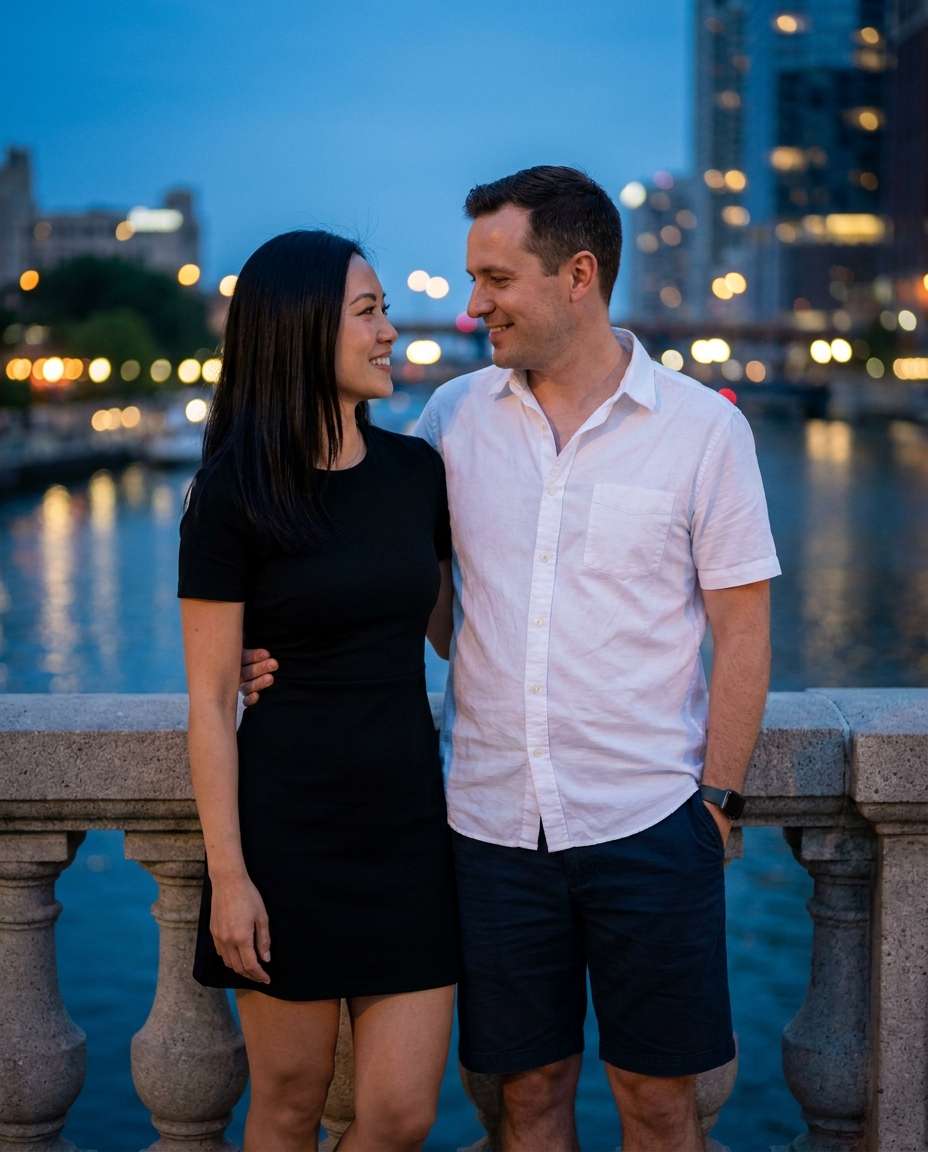 blue hour waterfront photo