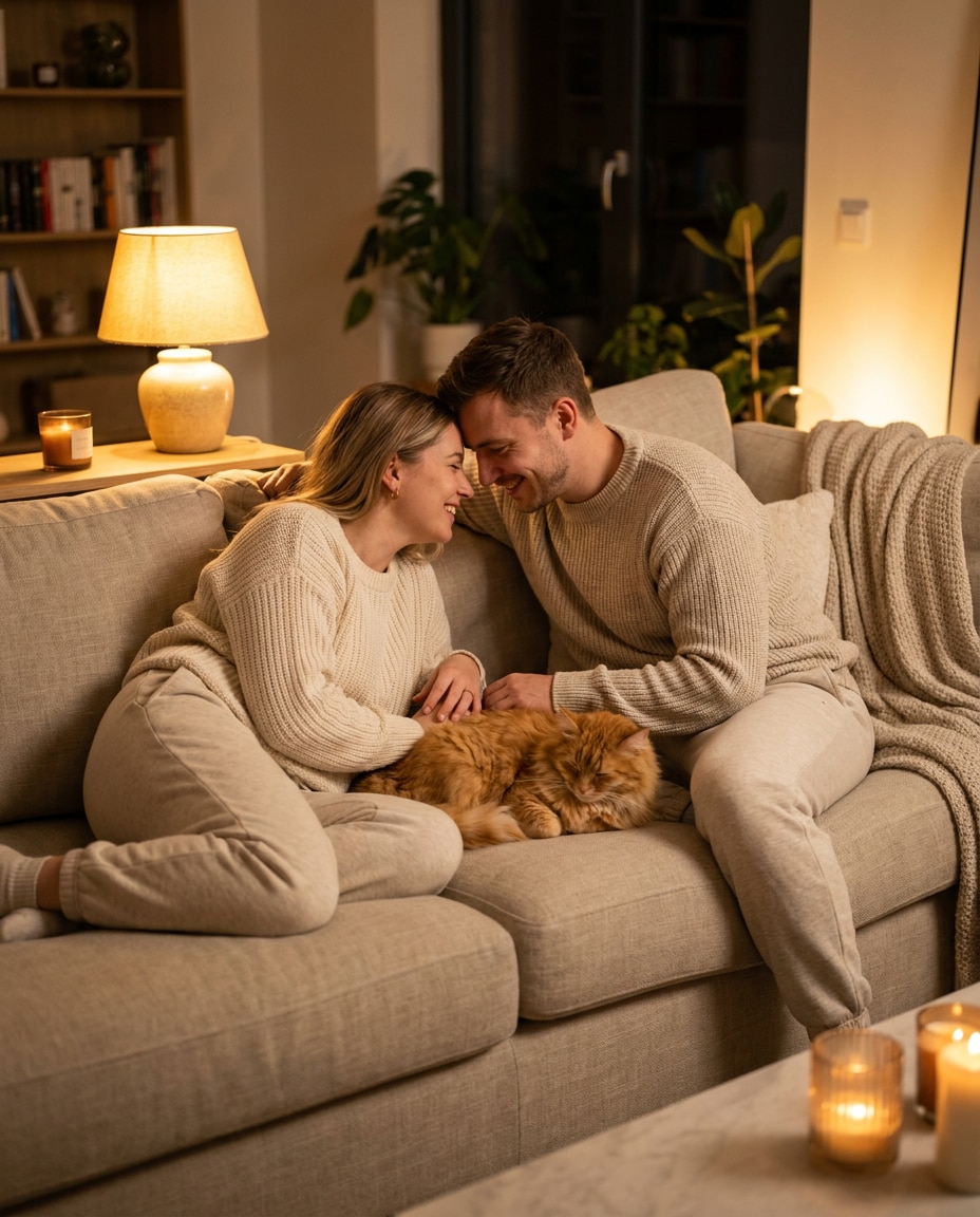 couch cuddle glow photo