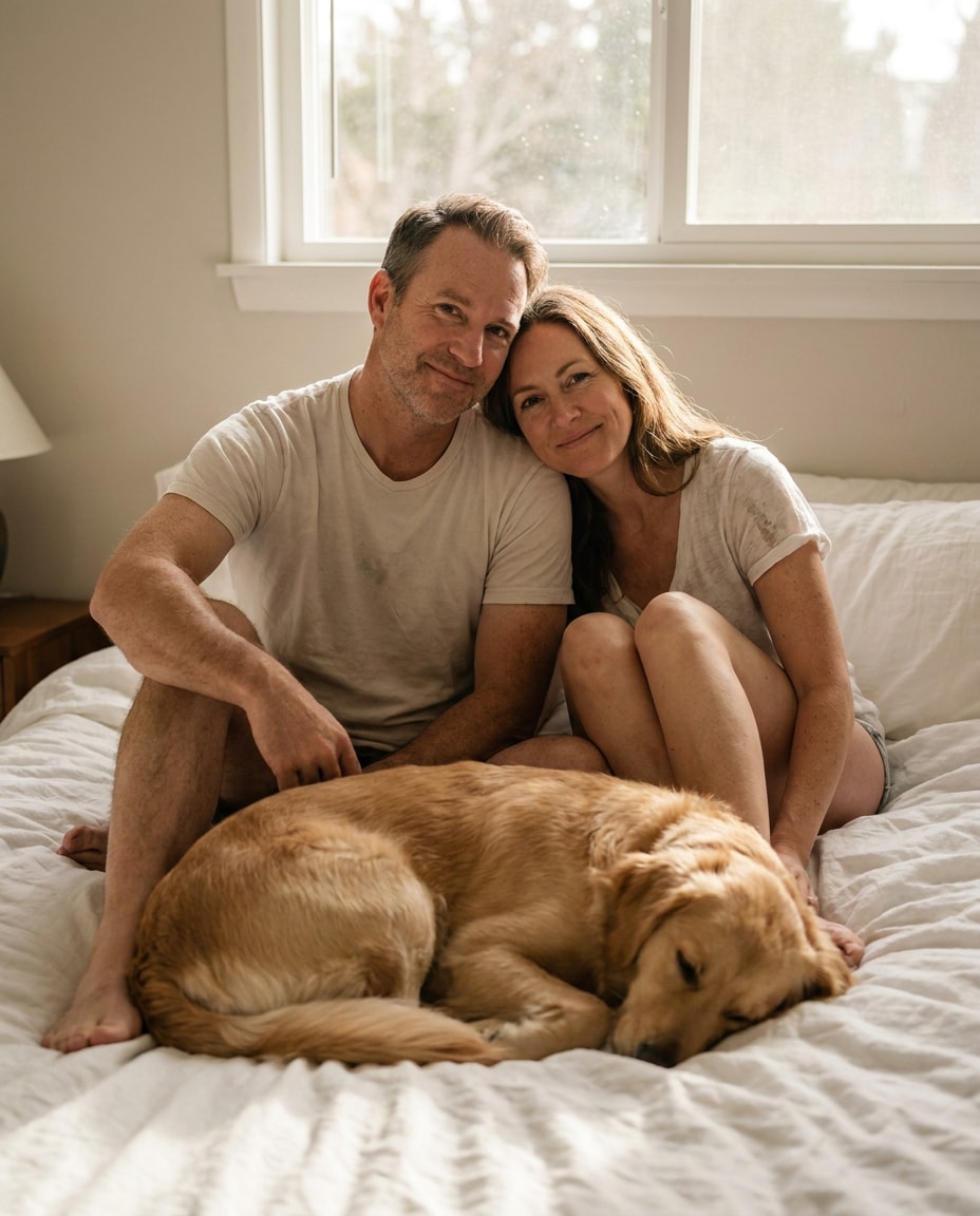 sunlit bedroom snuggle photo