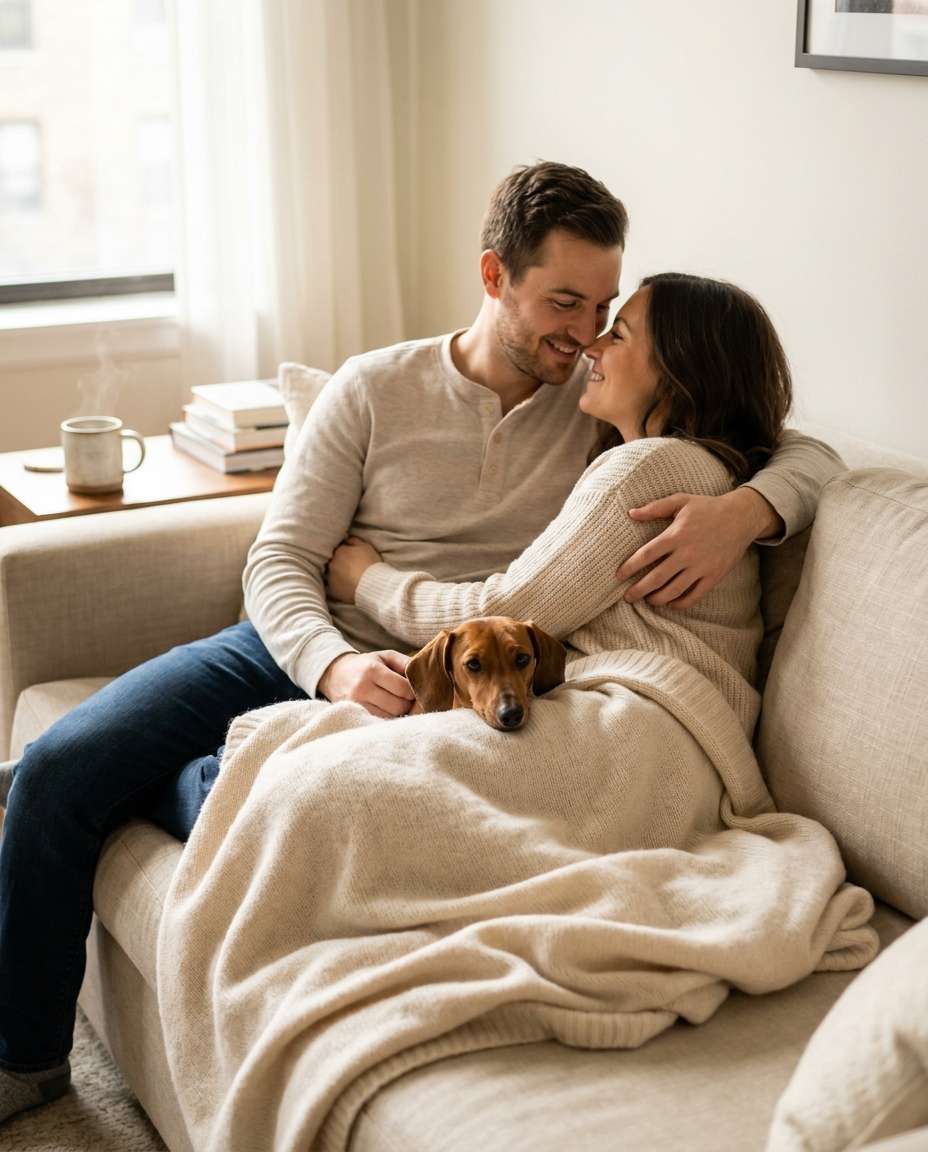 cozy couch cuddles photo