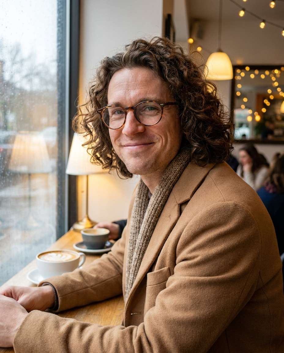 cafe curls and glasses photo