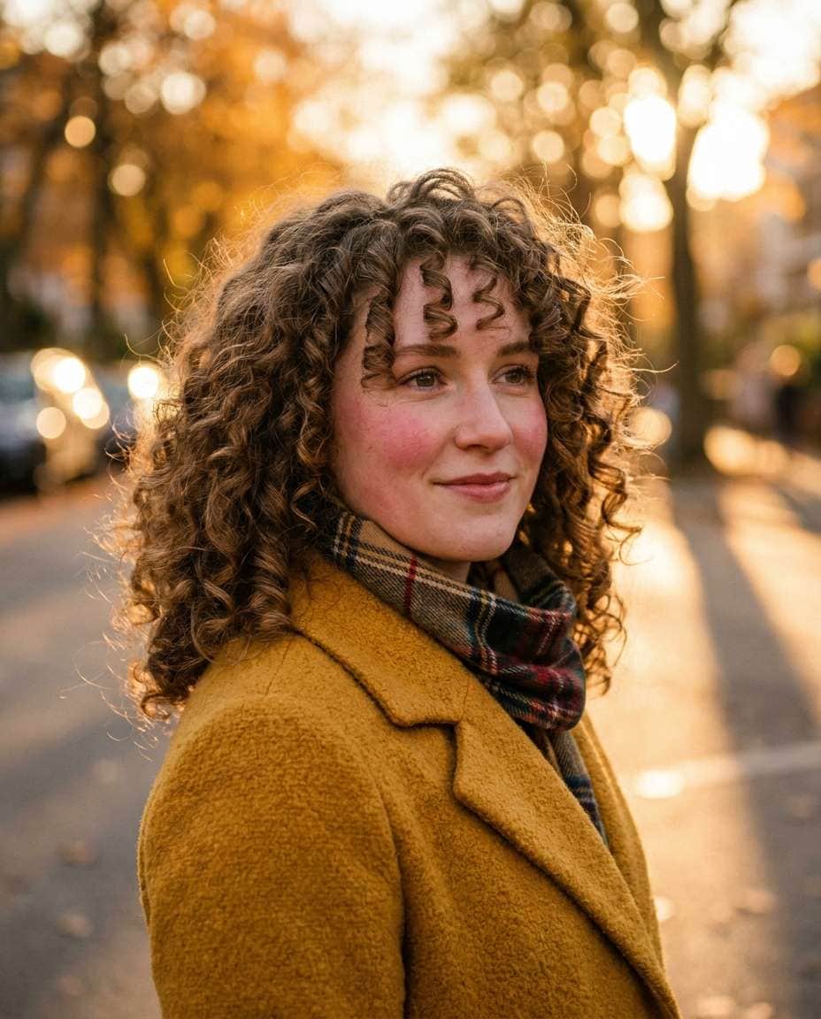 autumn coat spiral curls photo