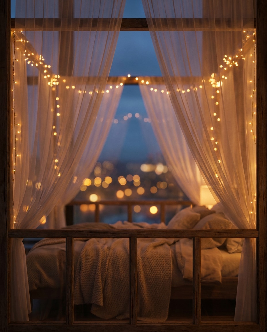 sheer string lights photo