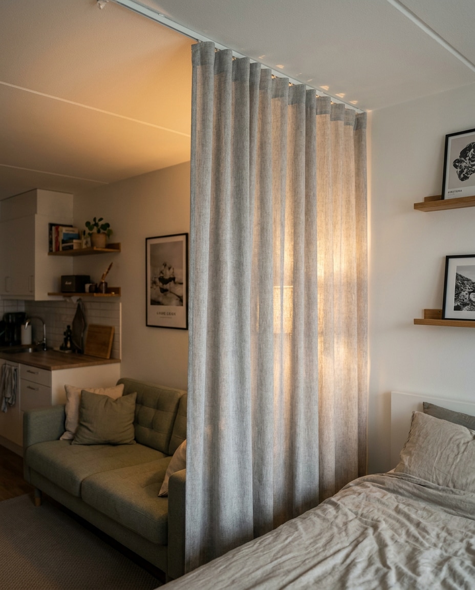 curtains in tiny studio photo