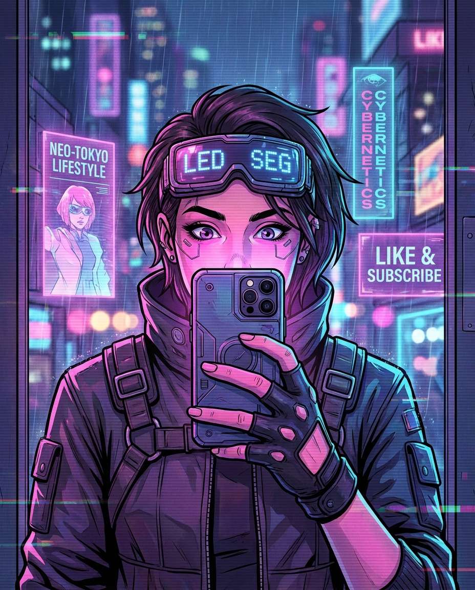 neon city selfie angle photo
