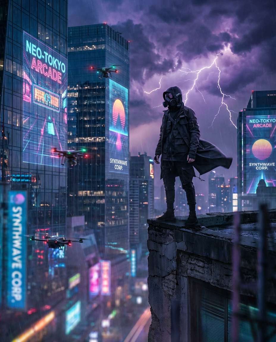 rooftop neon skyline photo