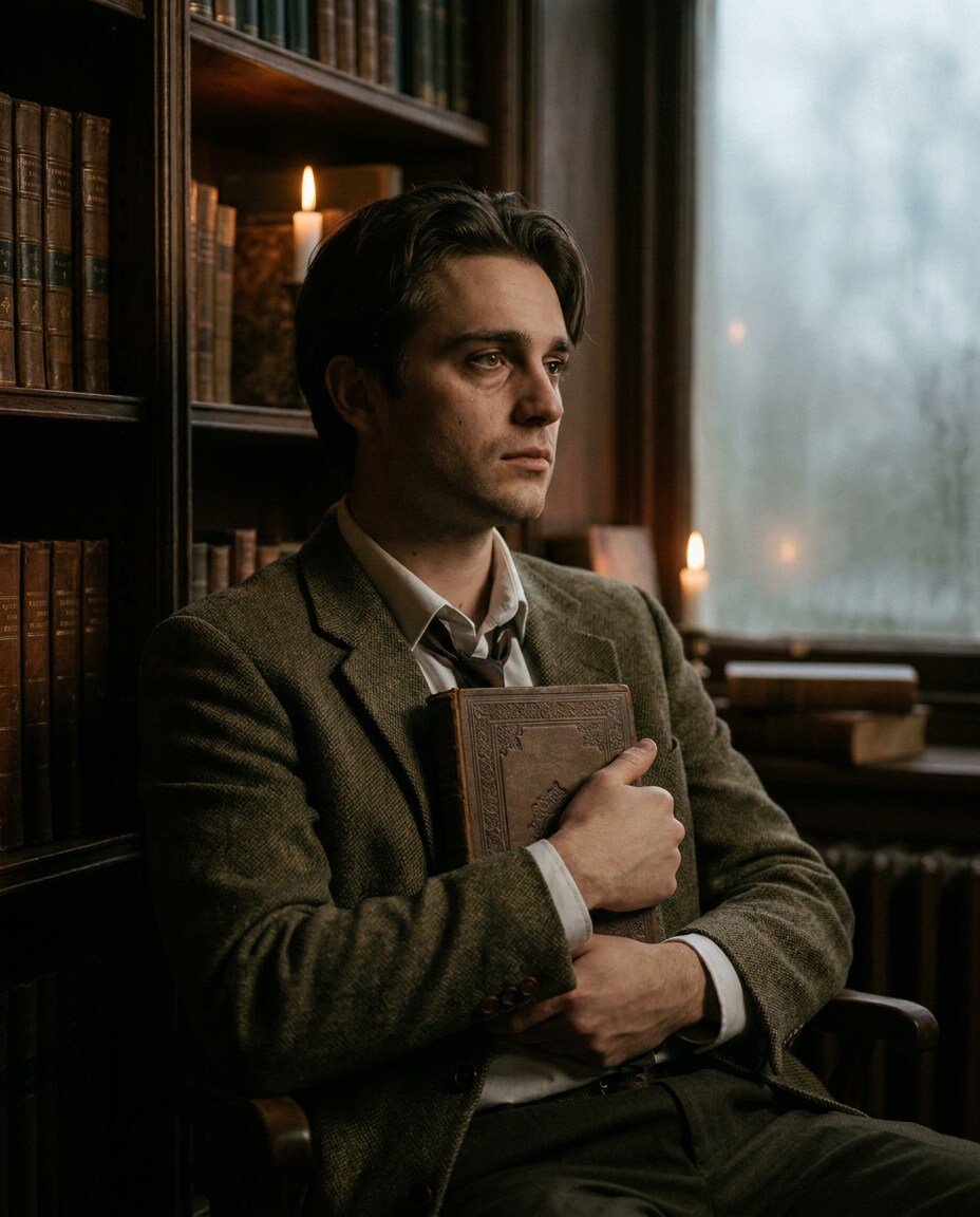 candlelit library portrait photo
