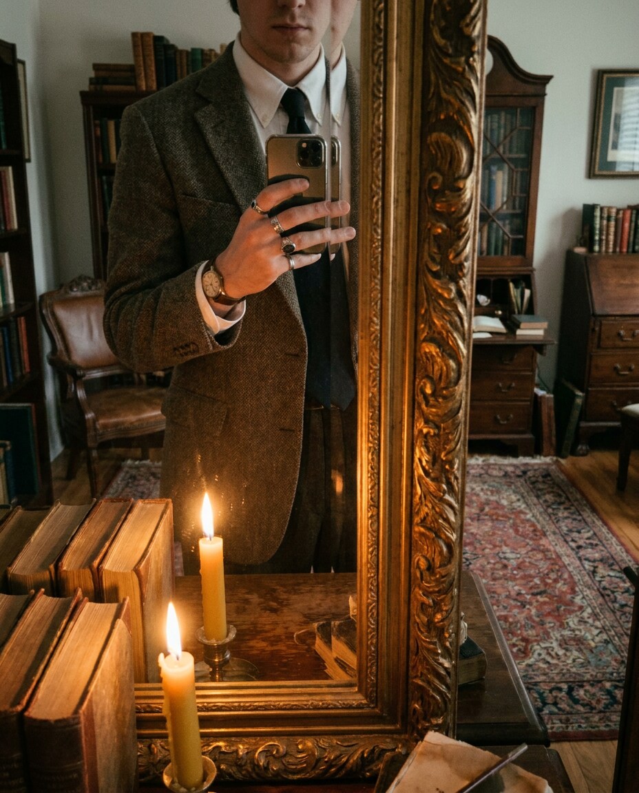 candlelit mirror selfie photo