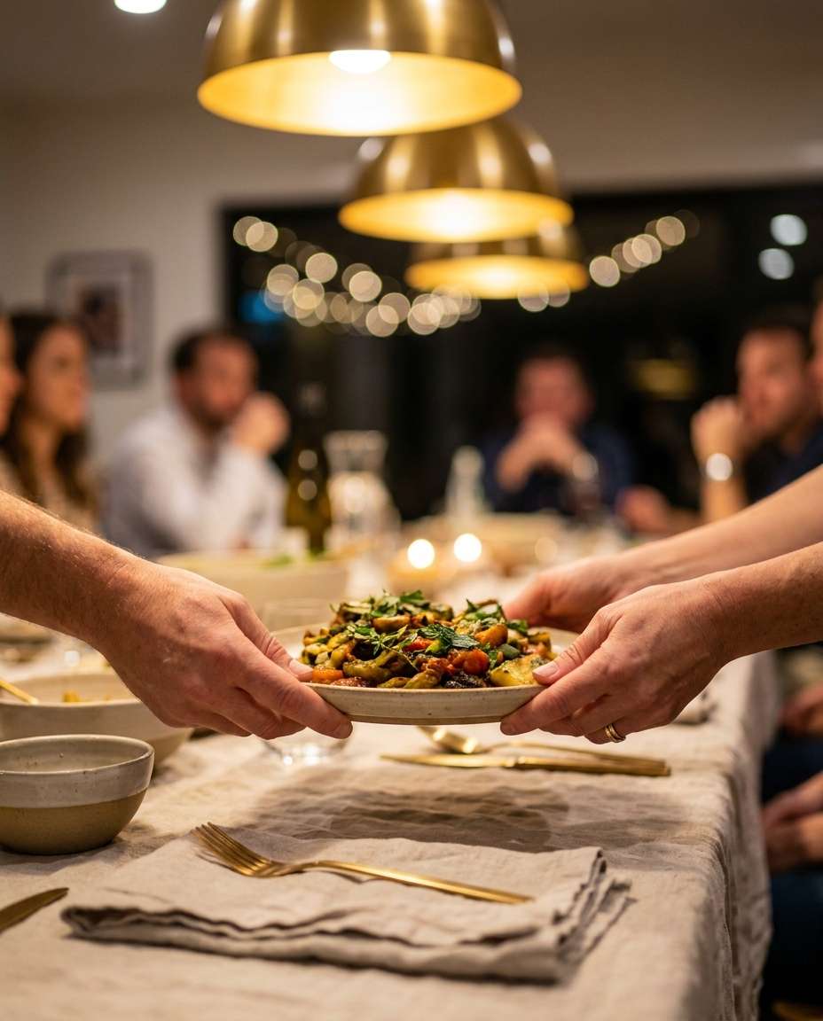 hands plating dinner photo