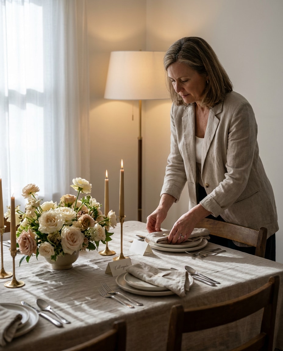 host adjusting napkins photo