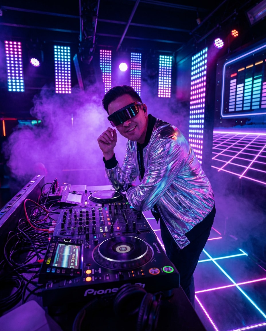 synthwave neon grid photo